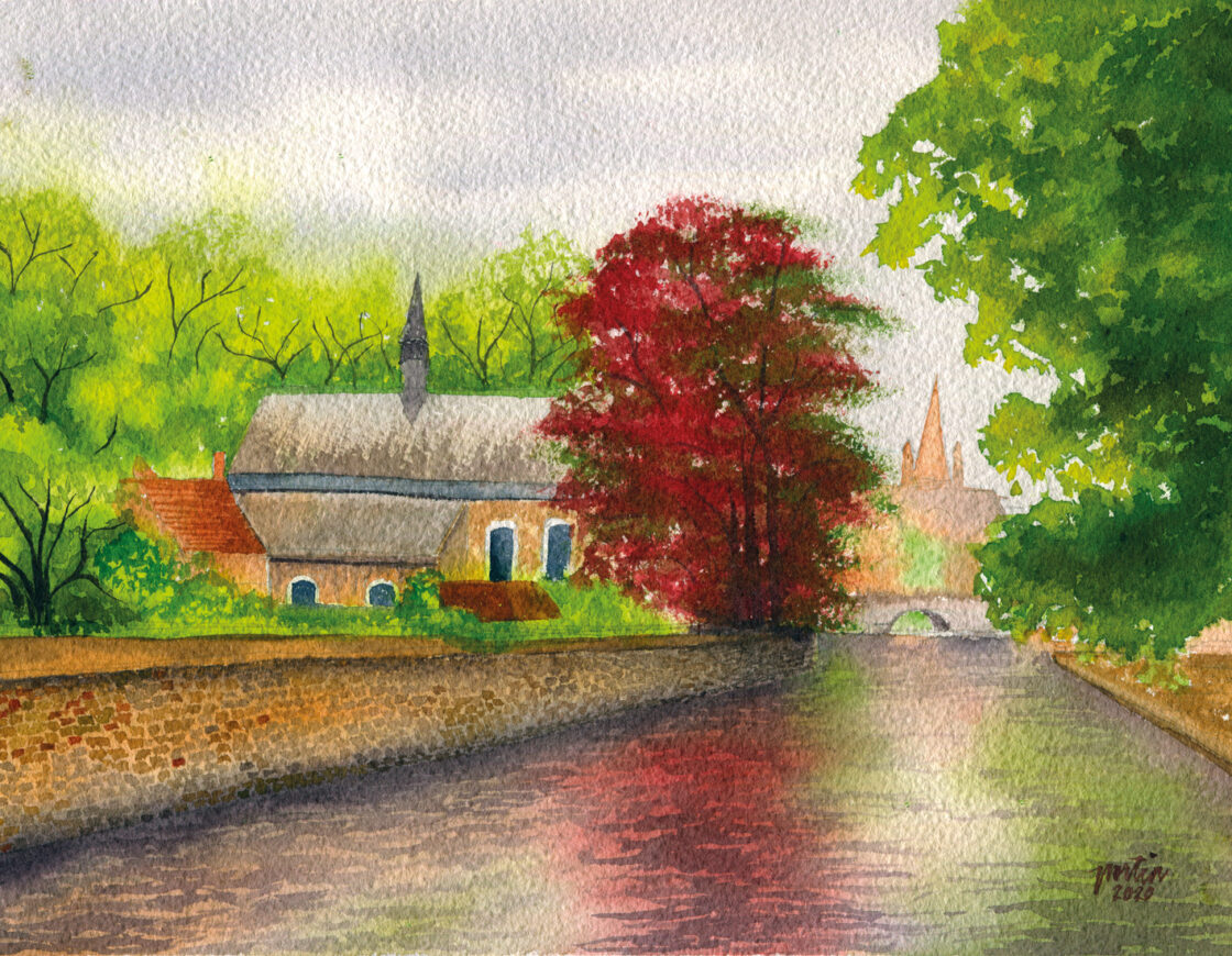 Overlooking Brugge Canal painting by Portia Baruc